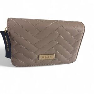 Bebe Sophia Crossbody Bag Small Beige  Quilted Faux Leather Gold Chain NWT